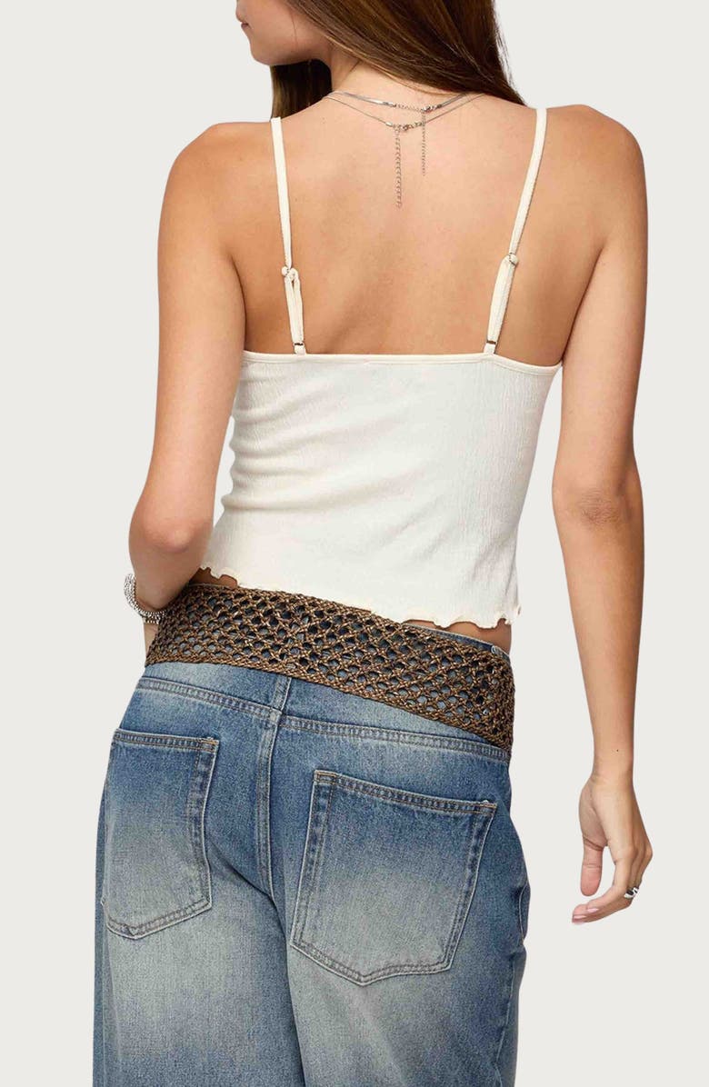 EDIKTED Misty Lacey Textured Crop Camisole, Alternate, color, Cream