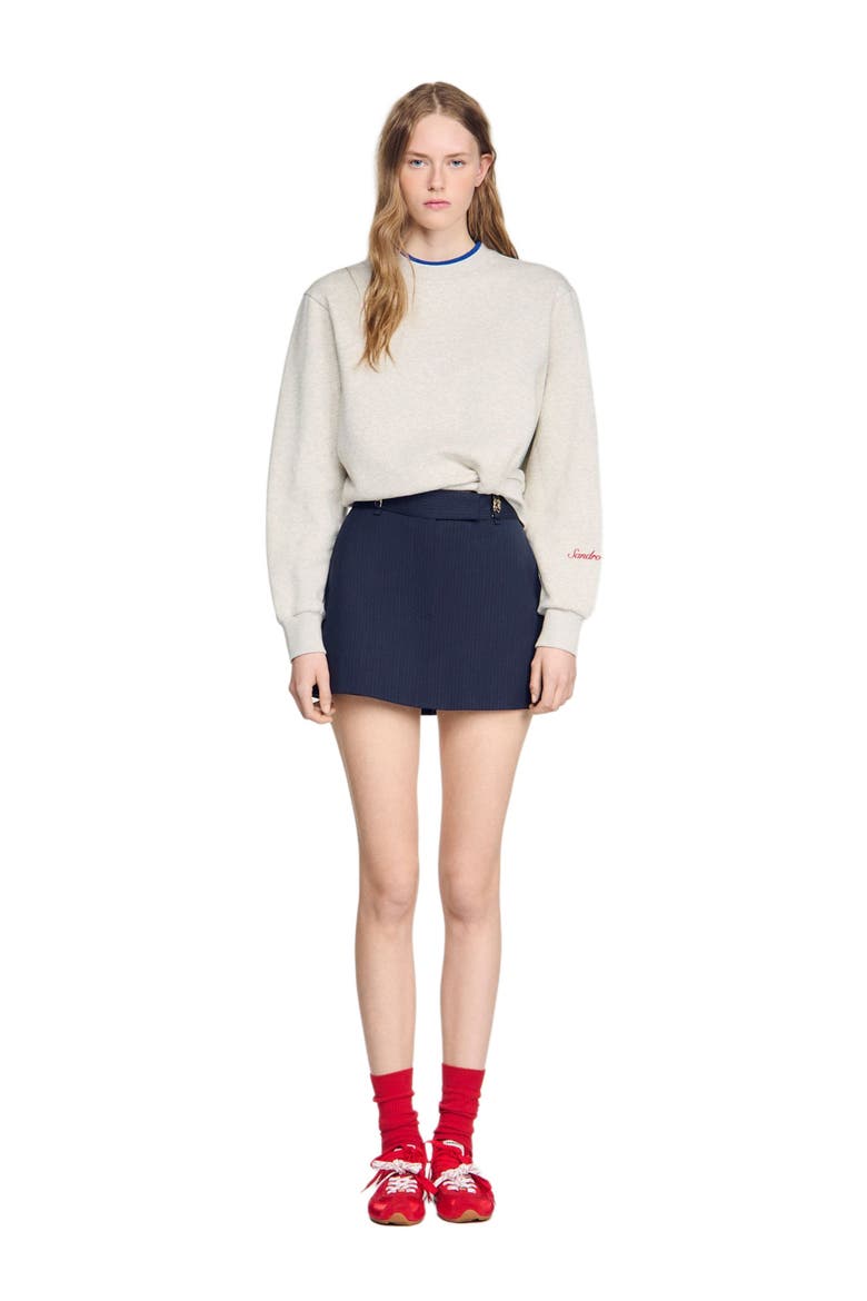 Striped wool skort, Main, color, Navy blue