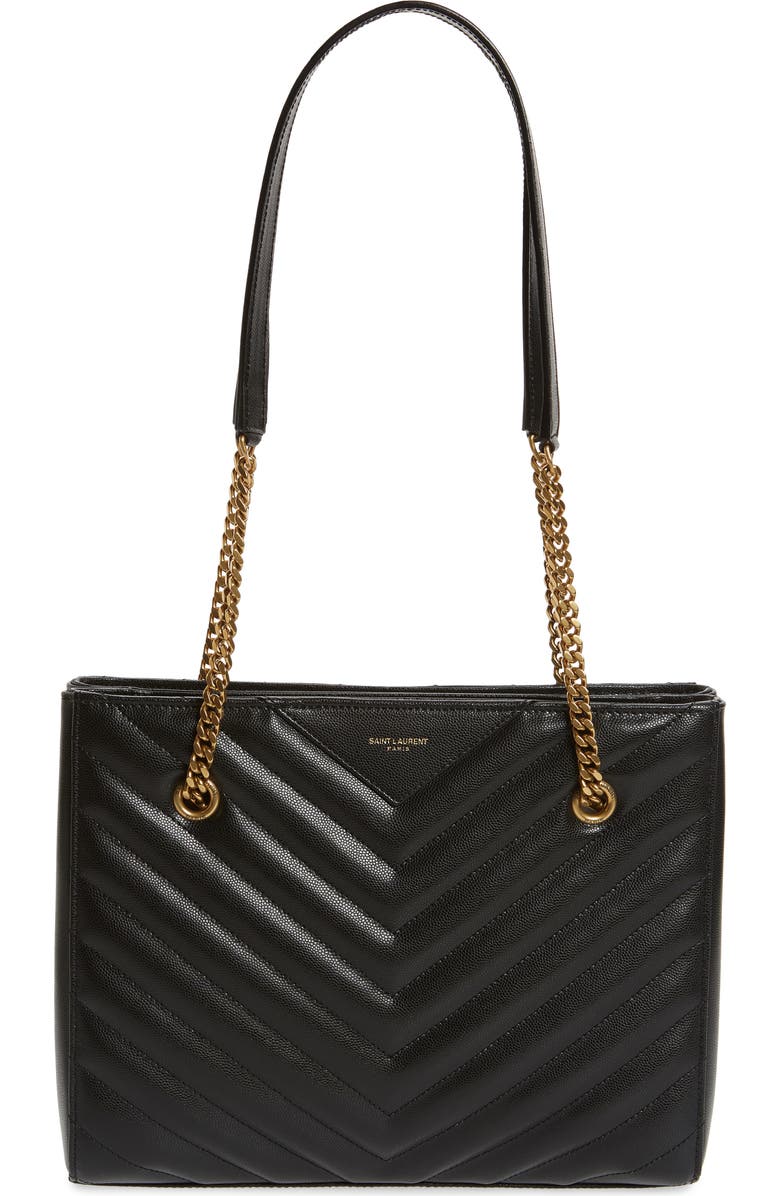 Saint Laurent Small Tribeca Quilted Calfskin Leather Tote, Main, color,