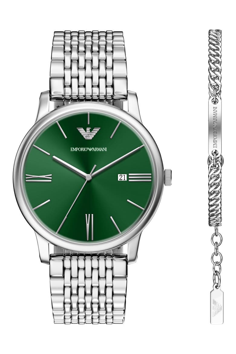 Minimalist Bracelet Watch Set, 42mm, Main, color, SILVER