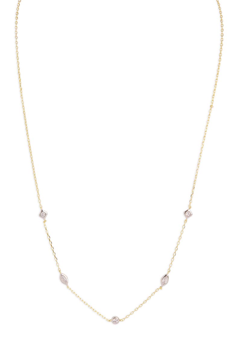 Two-Tone Cubic Zirconia Station Necklace, Main, color, GOLD/ SILVER