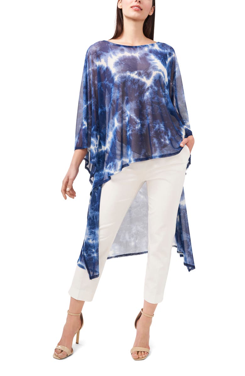 Chaus Tie Dye Elbow Sleeve Stretch High-Low Tunic, Main, color, Navy