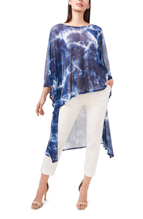 Tie Dye Elbow Sleeve Stretch High-Low Tunic