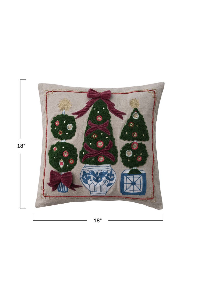 Chambray Cotton Pillow with Velvet Bow Applique, Alternate, color, Multicolor