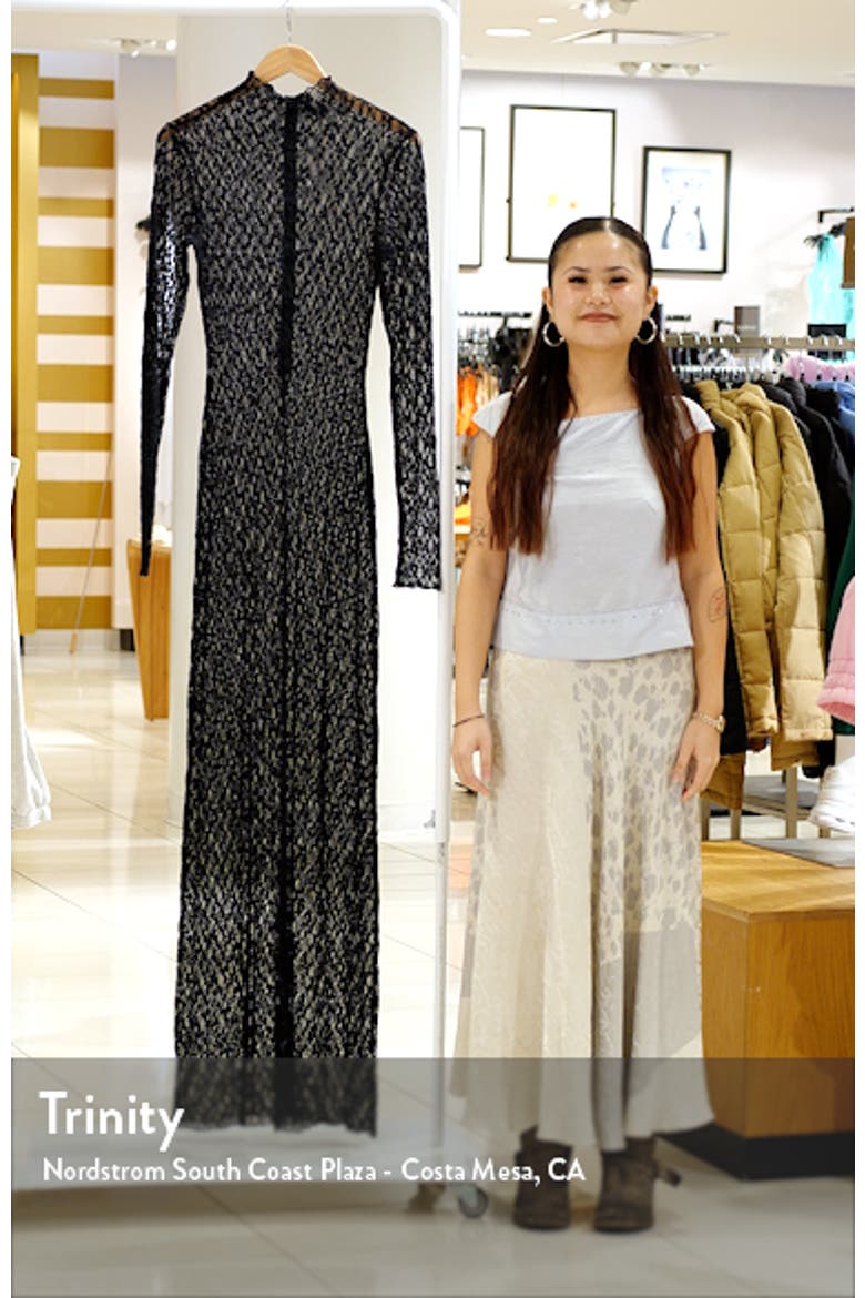 mock neck long sleeve sheer lace maxi dress BHLDN Long-Sleeve Lace Maxi Dress
