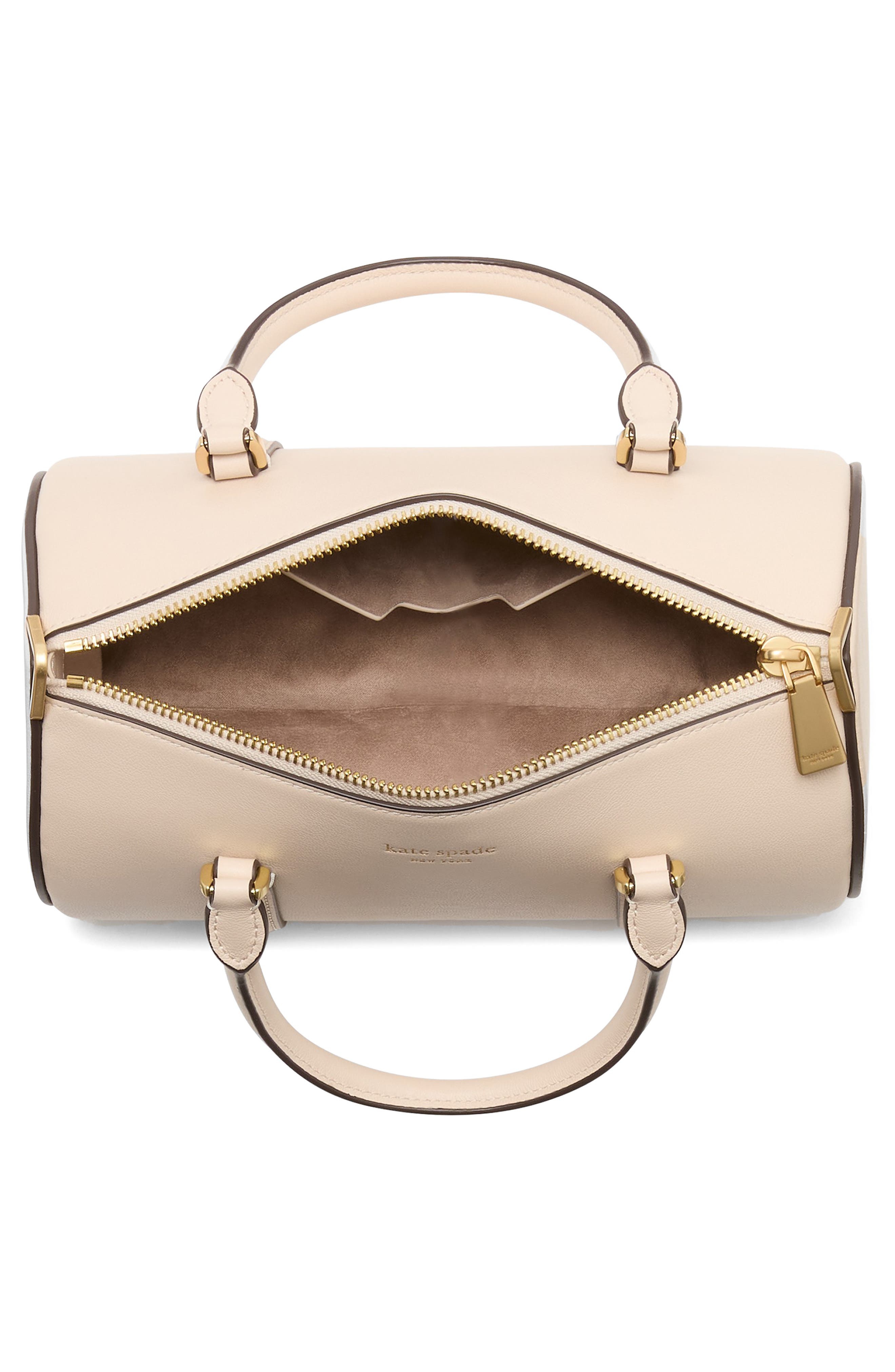 Kate Spade New York spade icon fine grain leather barrel bag, Alternate, color, Milk Glass