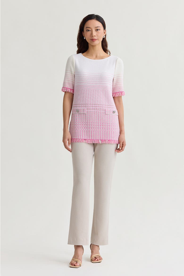 Ombre Fringe Trim Jacquard Knit Tunic, Alternate, color, Carmine Rose/Limestone