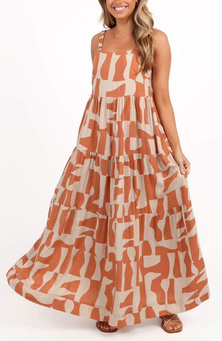 Petal & Pup Quincy Abstract Print Tiered Maxi Dress, Main, color, 