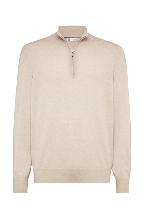 Brunello Cucinelli Cashmere Half-zip Sweater In Sand
