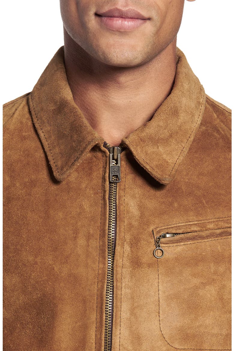 Unlined Rough Out Oiled Cowhide Trucker Jacket, Alternate, color, BROWN