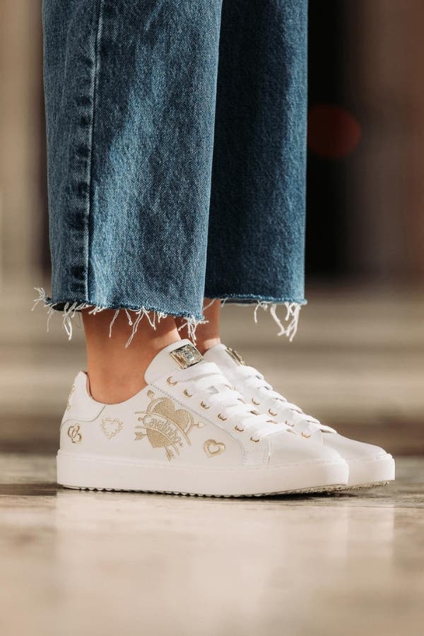Golden Love Leather Sneakers, Alternate, color, White