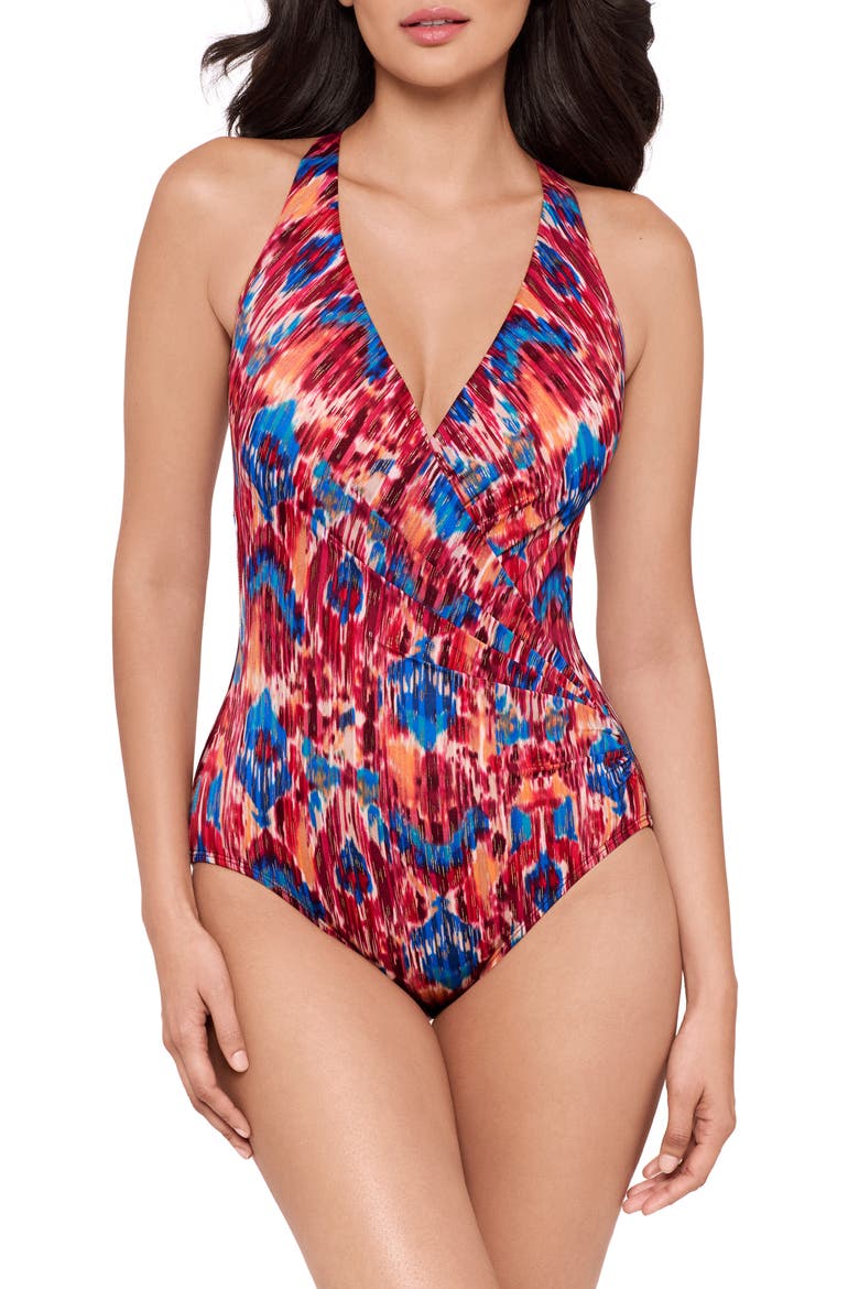 Ikat Dorado Wrapsody One-Piece Swimsuit, Main, color, RED MULTI