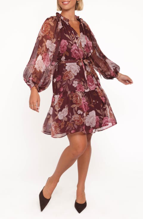 Hensley Floral Long Sleeve Chiffon Dress