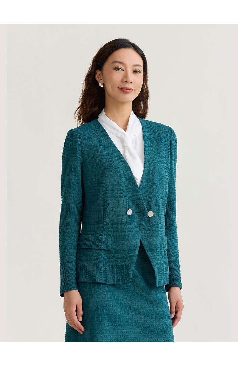 Misook Tailored Two-Button Crossover Knit Jacket, Alternate, color, Spruce