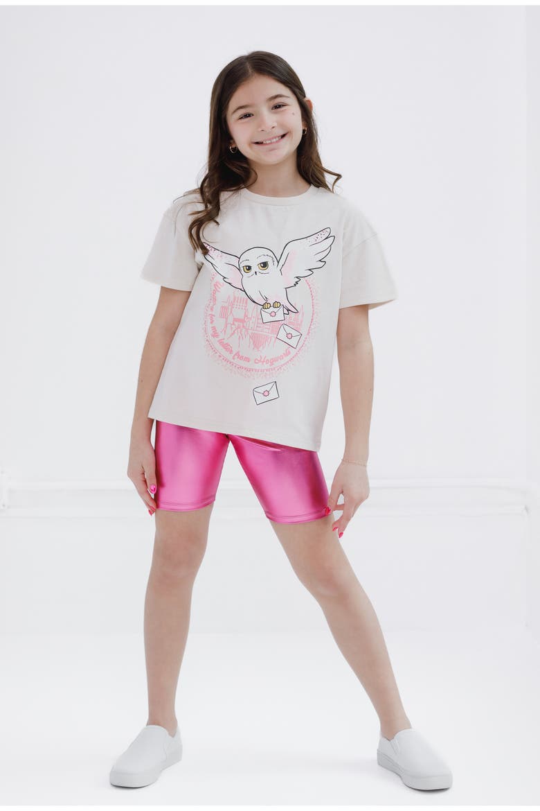 Hedwig 2-Piece T-Shirt and Bike Shorts Set, Alternate, color, Hedwig Beige Pink