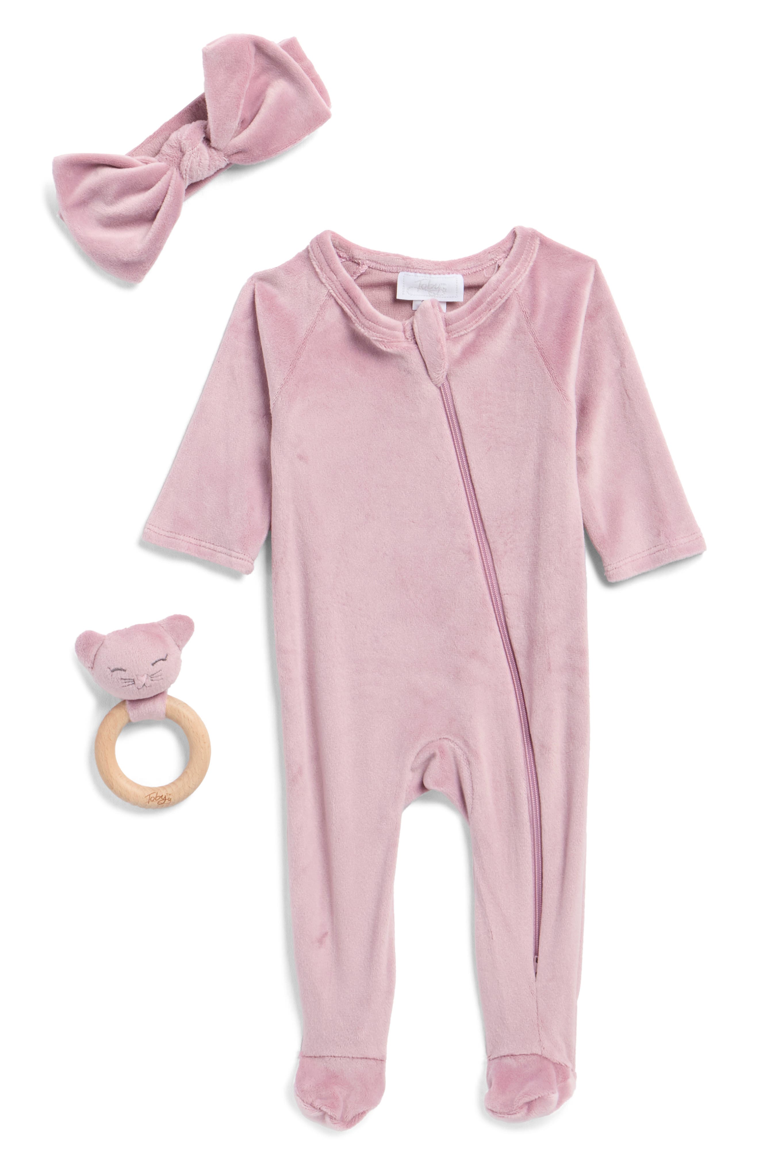 Stretchy Velvet 3-Piece Footie Set