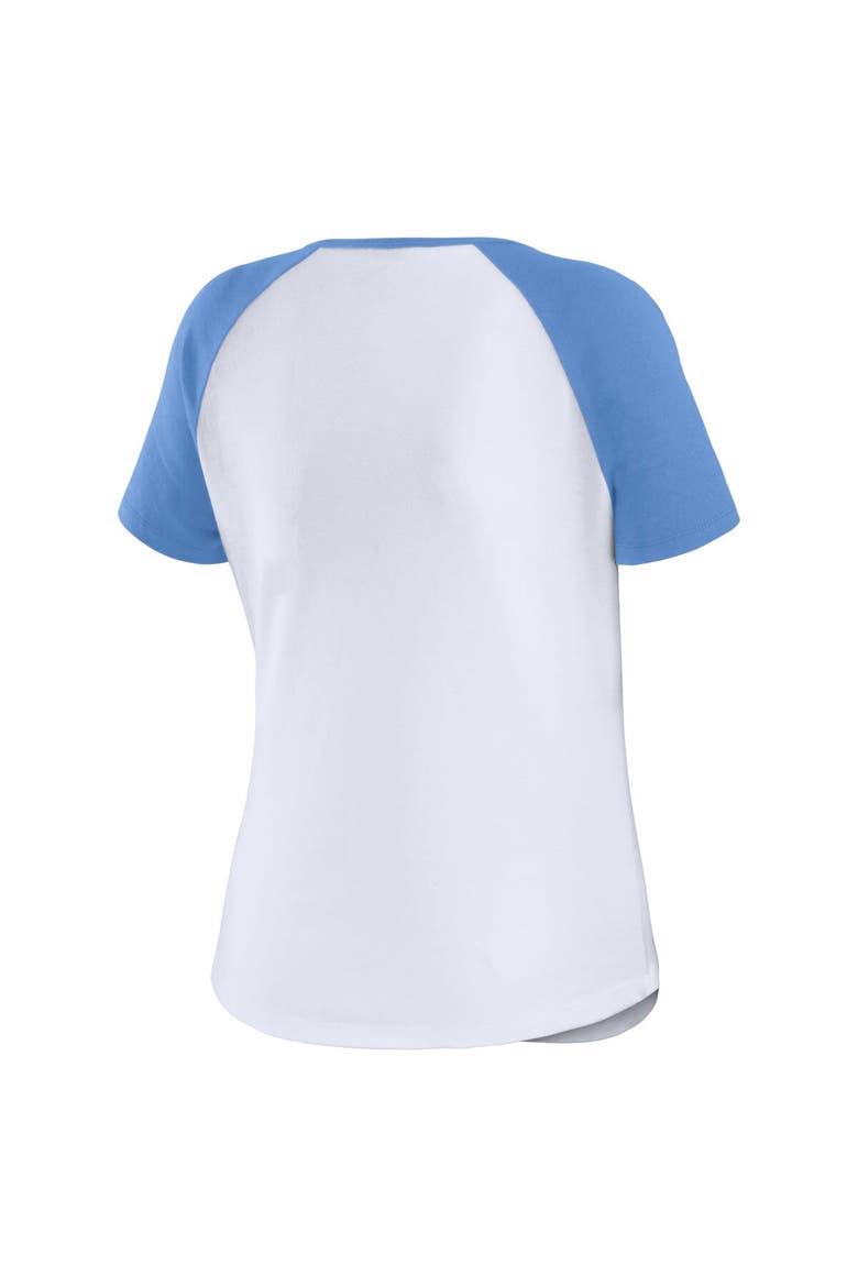 Women's WEAR by Erin Andrews White North Carolina Tar Heels Baseball Logo Raglan Henley T-Shirt, Alternate, color, White