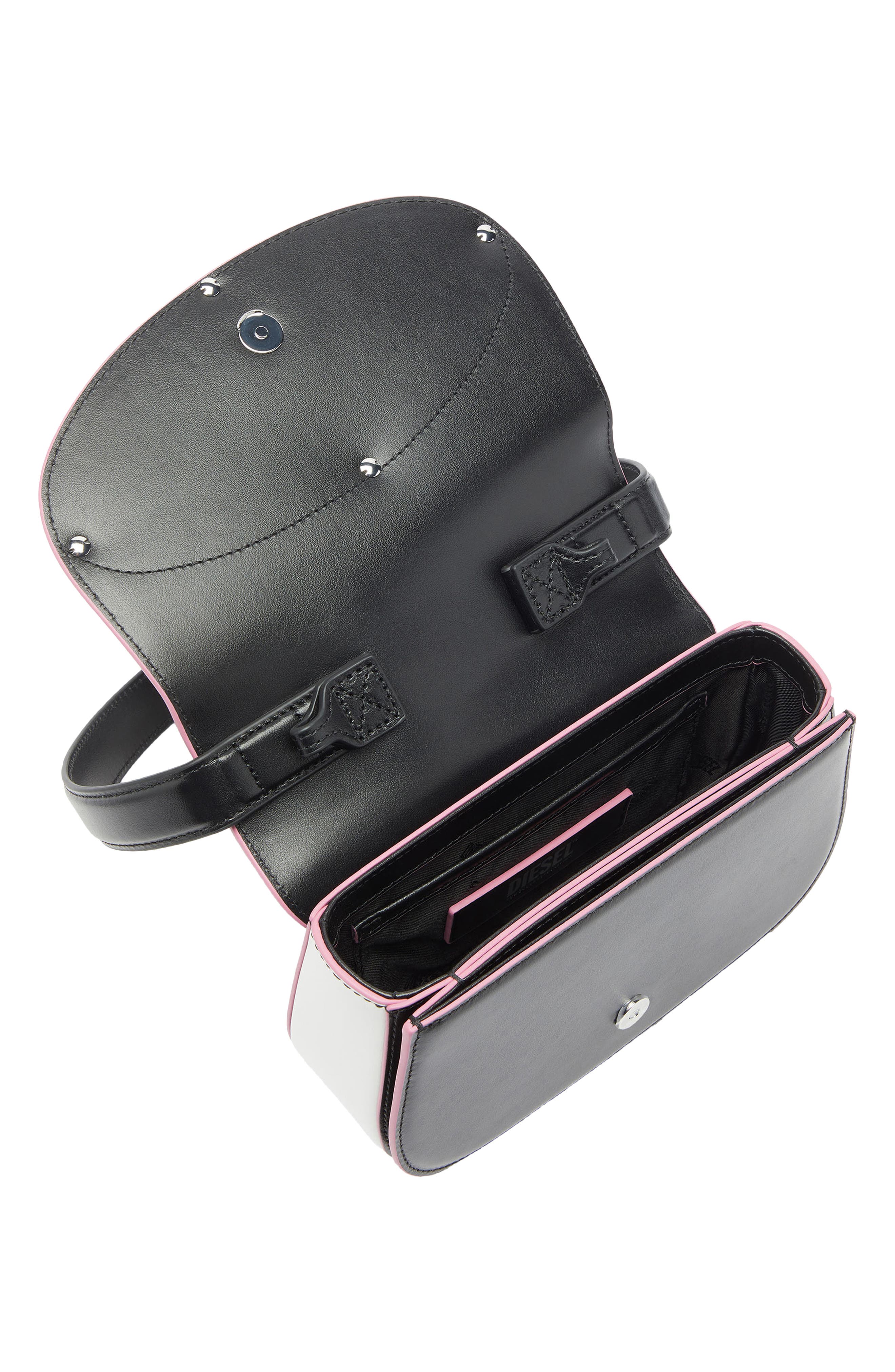 1DR Logo Leather Shoulder Bag, Alternate, color, BLACK/ PINK