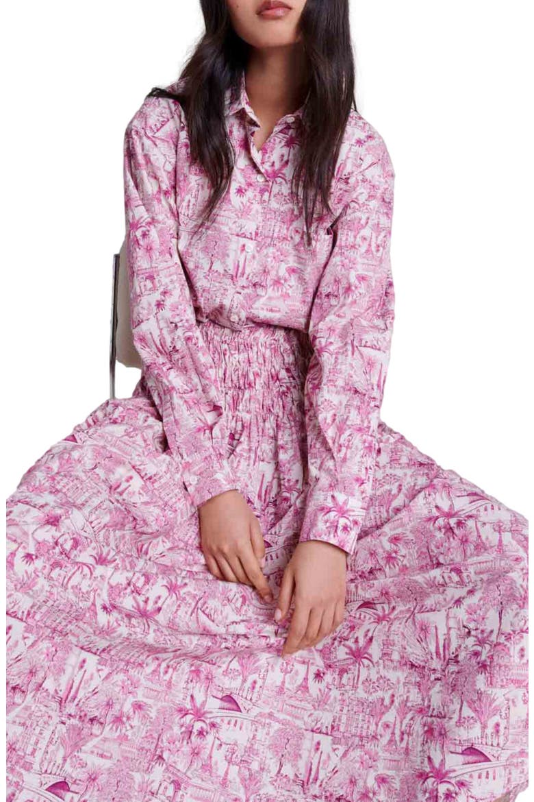 Elasticated smocked-waist skirt, Alternate, color, Paris pink print