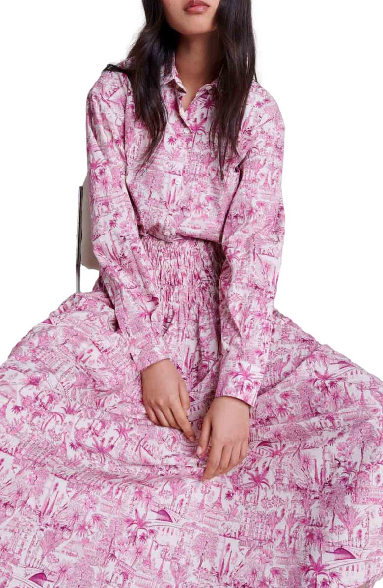 maje Elasticated smocked-waist skirt, Alternate, color,