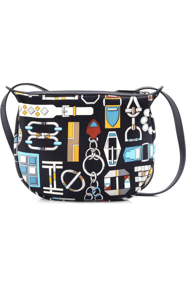 Pre-Owned Hermes Sursoie To Go Pouch Printed Silk and Leather, Alternate, color, Noir