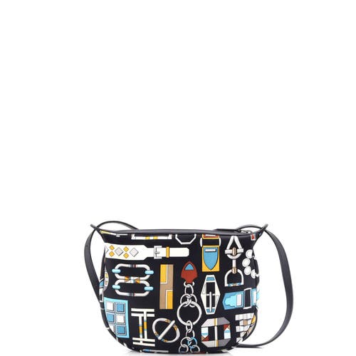 Pre-owned Hermes  Hermes Sursoie To Go Pouch Printed Silk And Leather In Black