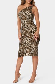 bebe One Shoulder Animal Print Dress