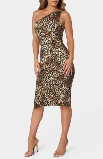 bebe One Shoulder Animal Print Dress