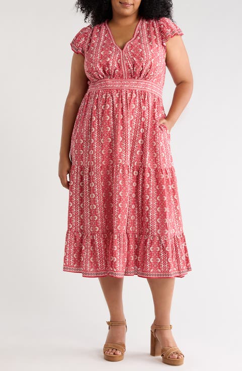 V-Neck Flutter Sleeve Maxi Dress