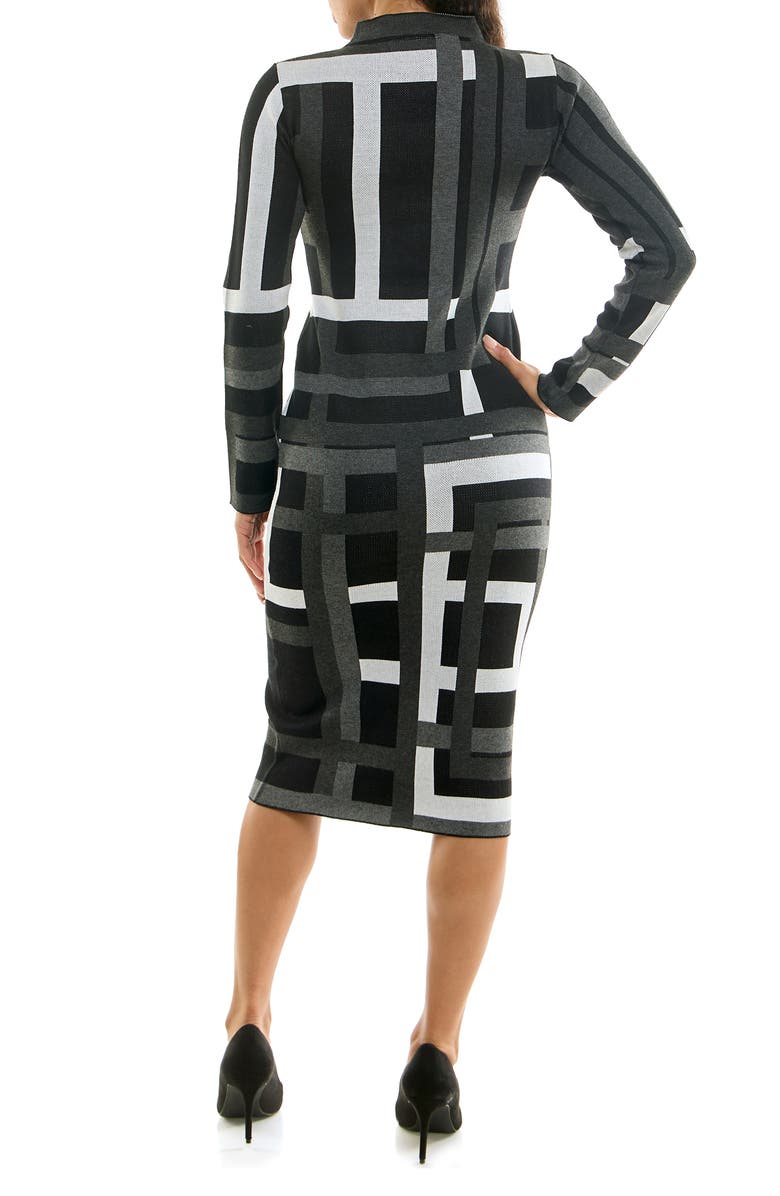 Nina Leonard Long Sleeve Body-Con Dress, Alternate, color, Black/ Charcoal Multi