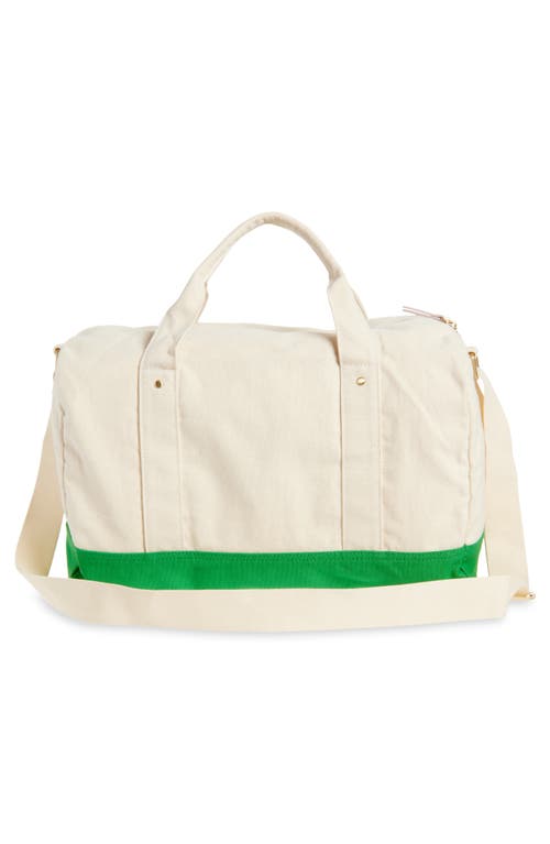 Favorite Daughter Logo Embroidered Canvas Duffle Bag In Natural Green