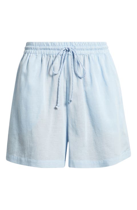 Linen Blend Drawstring Cover-Up Shorts