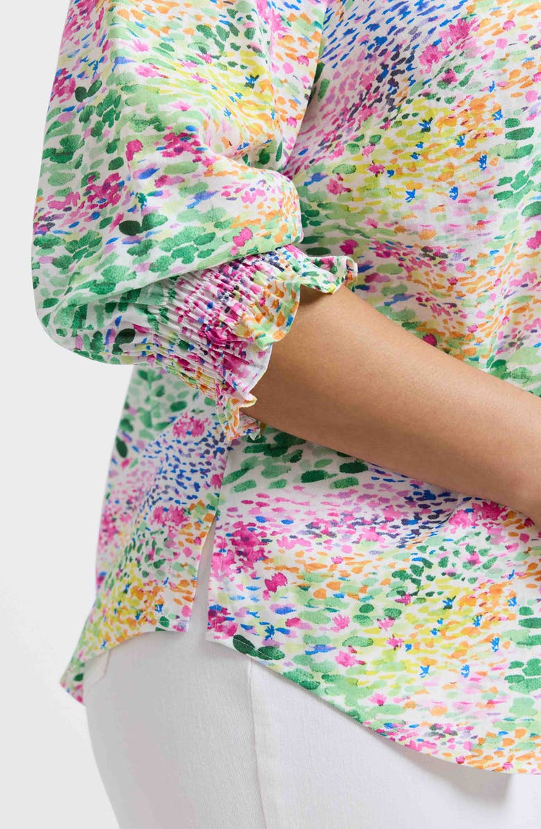 Foxcroft Olivia Floral Smocked Cuff Linen Blend Button-Up Shirt, Alternate, color, 