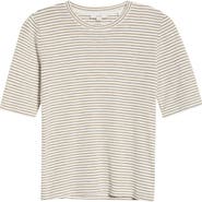 Vince Stripe Elbow Sleeve Cotton Blend Knit Top