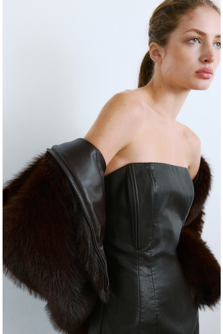 Strapless Faux Leather Minidress, Alternate, color, CHOCOLATE