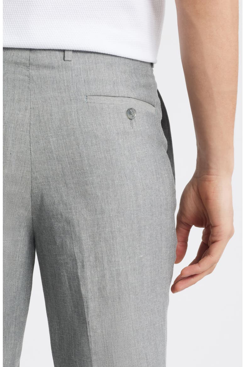Harker Grey Mélange Flat Front Wool & Linen Dress Pants, Alternate, color, LIGHT GREY