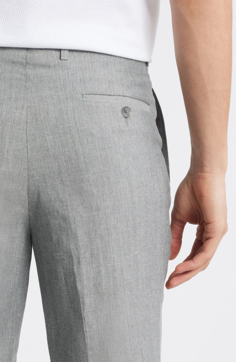 Peter Millar Harker Grey Mélange Flat Front Wool & Linen Dress Pants, Alternate, color, Light Grey