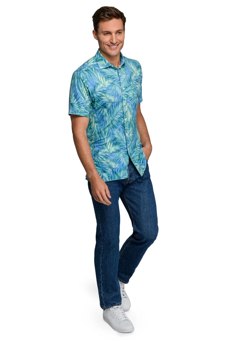 Palm Leaf Performance Knit Polo, Alternate, color, GREEN/ BLUE