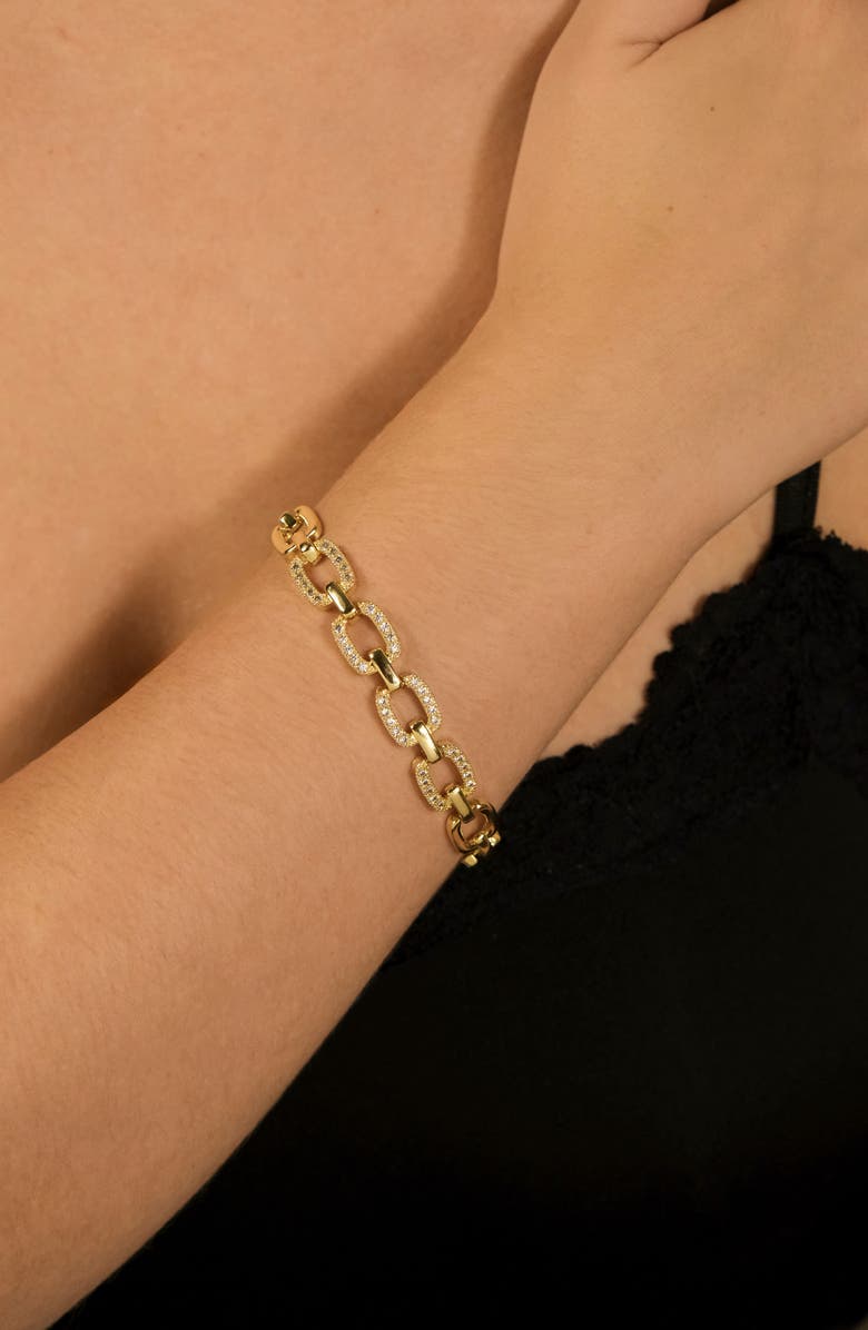 Sterling Forever Fiona Cubic Zirconia Statement Chain Bracelet, Alternate, color, Gold