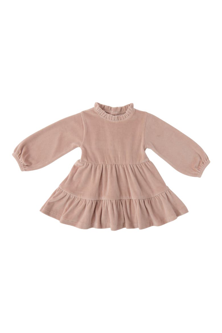 Velour Tiered Long Sleeve Dress, Main, color, ROSE PINK