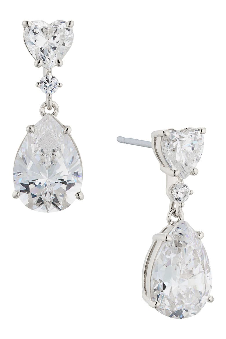 Cora Cubic Zirconia Drop Earrings, Main, color, RHODIUM