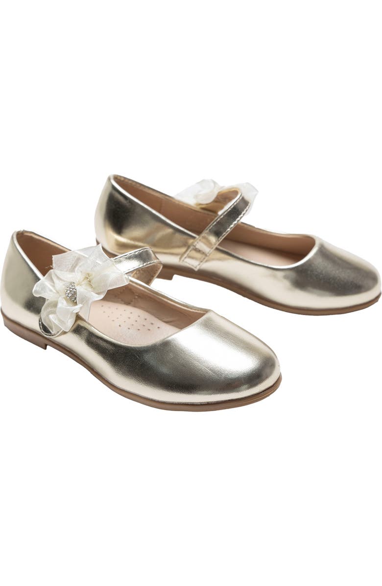 Tulleen Haile Rhinestone Flower Flats, Main, color, Gold