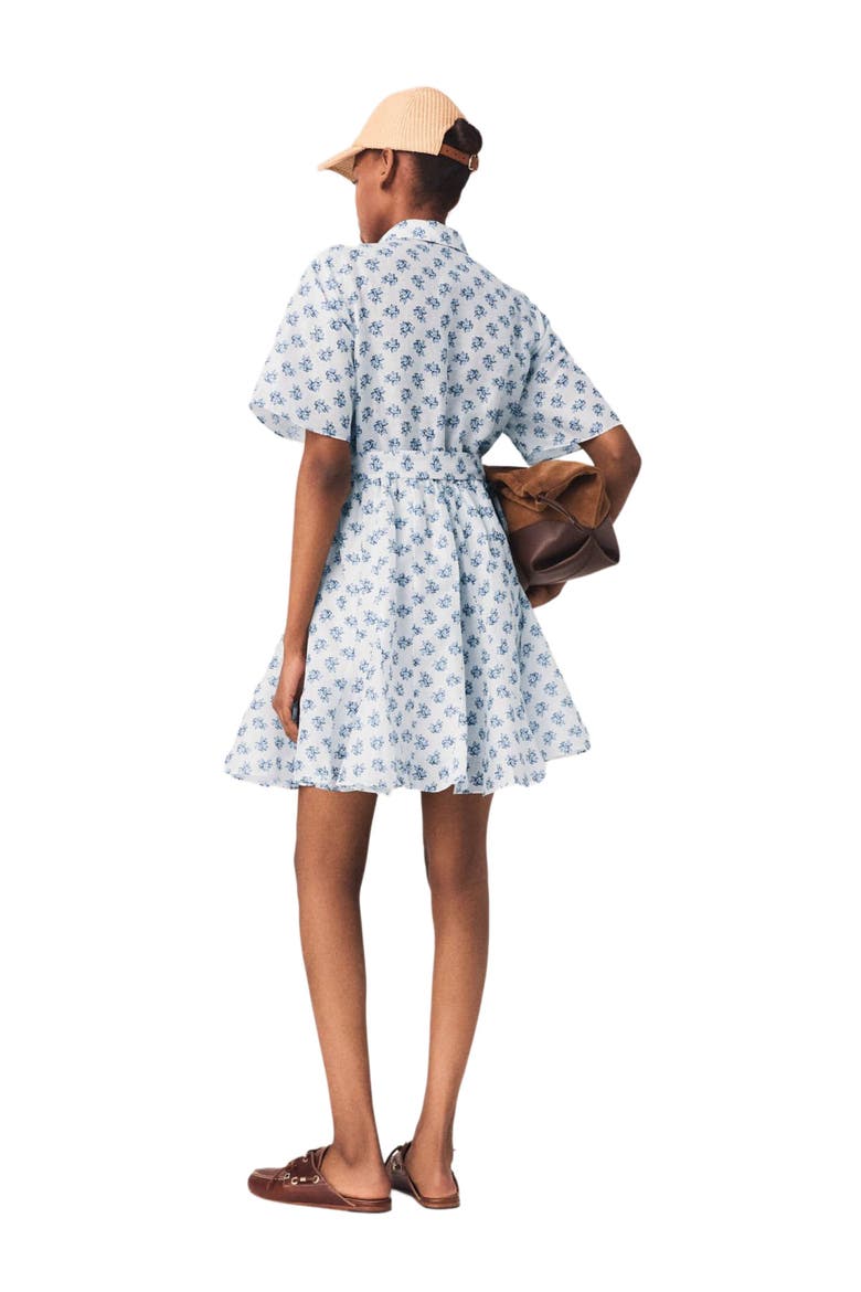 Short patterned linen-blend dress, Alternate, color, Blue small flowers print