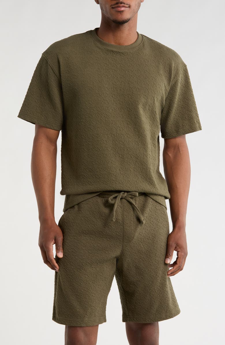 DENIM AND FLOWER Textured Knit T-Shirt & Shorts Set, Main, color, Olive