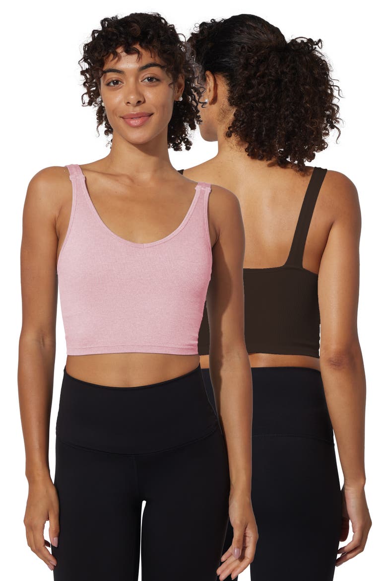 Assorted 2-Pack Alamo Rib Seamless Sports Bras, Alternate, color, HEATHER ROSE/CHOCOLATE