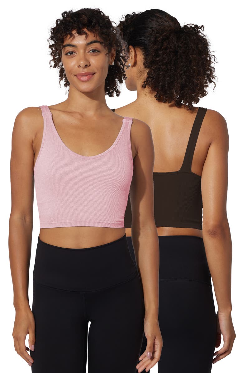 YOGALICIOUS Assorted 2-Pack Alamo Rib Seamless Sports Bras, Alternate, color, Heather Rose/ Chocolate