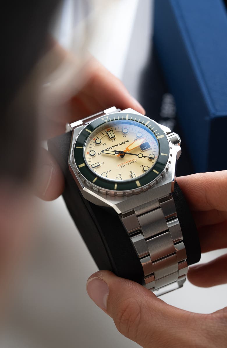 SPINNAKER Dumas Automatic Bracelet Watch, 44mm, Alternate, color, Cream/ Silver