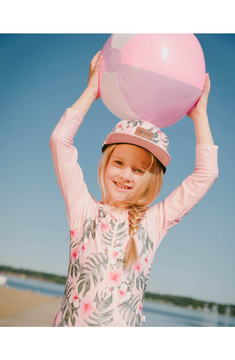 Deux par Deux One-Piece Long Sleeve Hibiscus Rashguard, Alternate, color, Pink Hibiscus Print