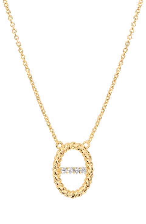 Dolce Sole Oval Pavé Cubic Zirconia Pendant Necklace