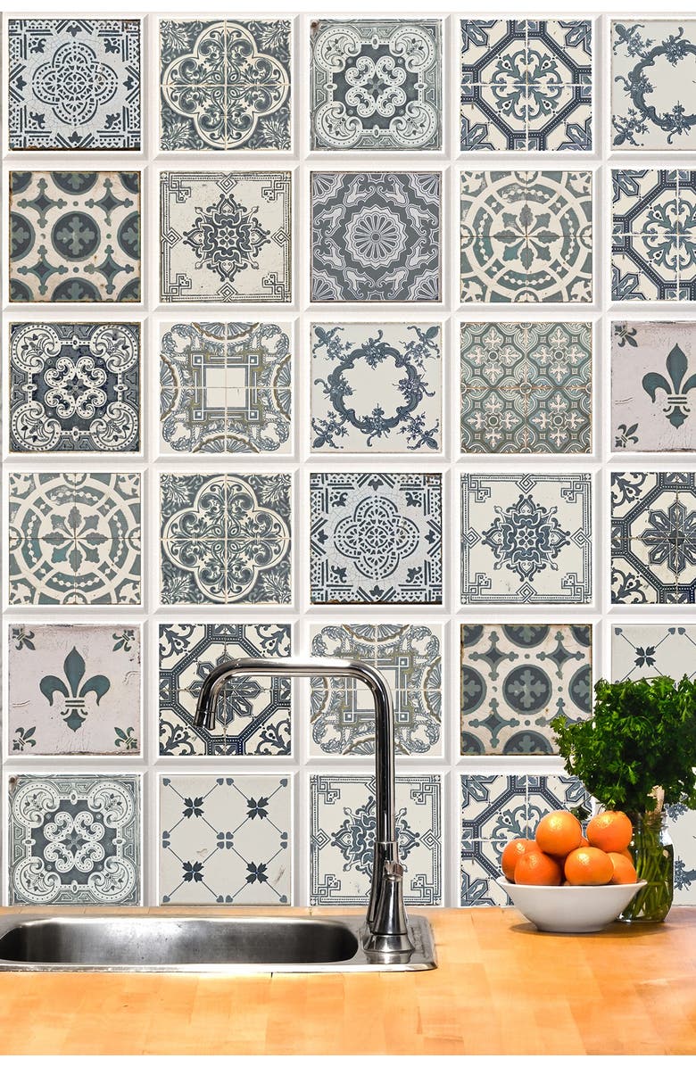 WALPLUS Blue Vintage Azulejo Wall Sticker Decal, Main, color, 